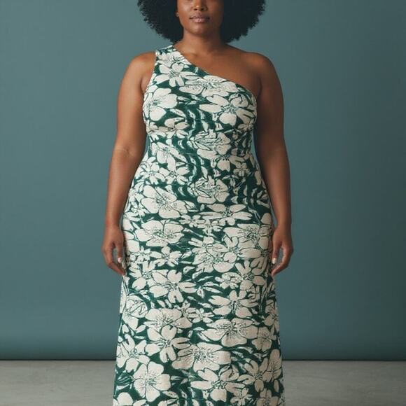 Eloquii Dresses & Skirts - Eloquii One-Shoulder Dress in Green and Cream Floral